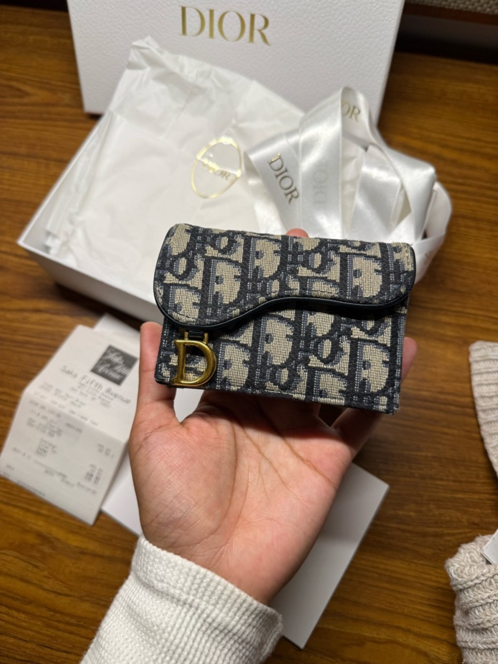 Christian Dior Saddle Bloom Card Holder Wallet in Blue Dior Oblique Jacquard